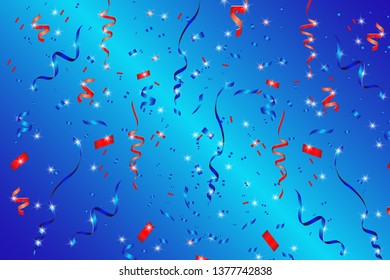 Vector confetti. Festive illustration. Party popper on blue background