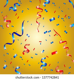 Vector confetti. Festive illustration. Party popper on gold background