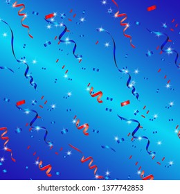 Vector confetti. Festive illustration. Party popper on blue background