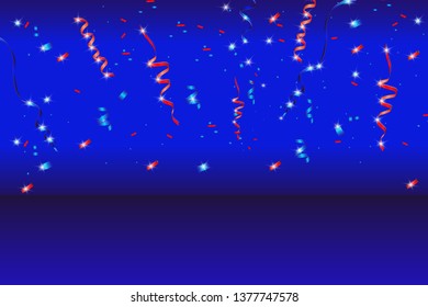 Vector confetti. Festive illustration. Party popper on blue background