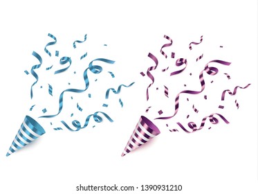 Vector confetti. Festive illustration. Party popper isolated on white background.
