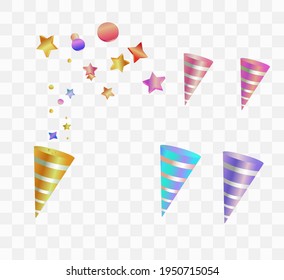 Vector confetti. Festive illustration. Party popper isolated on transparent background.