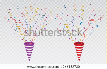 Vector confetti. Festive illustration. Party popper isolated on white background.