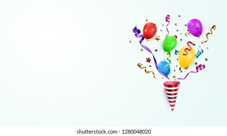 Vector confetti. Festive illustration with place for your design. Party popper isolated on white background.