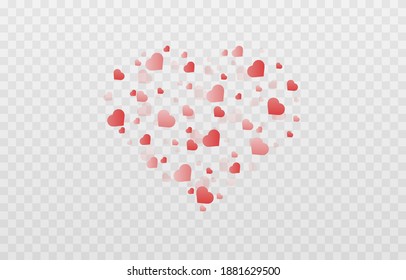 Vector confetti in the form of a heart. Confetti, hearts png. Lozenges of hearts on an isolated and transparent background. Valentine's Day.