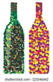 Vector confetti in form of wine bottles. Bottle green and multicolor.