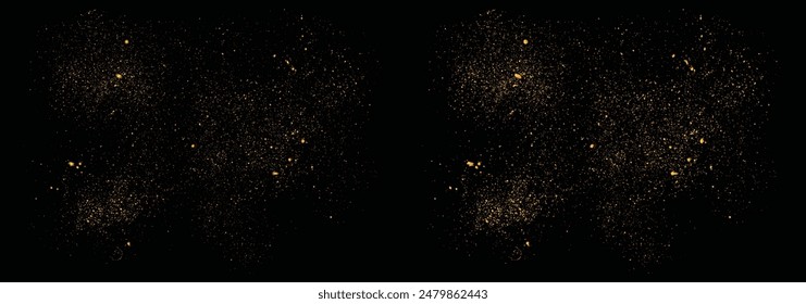 Vector confetti glowing gold glitter festive background. Abstract vector gold glitter confetti on a black background