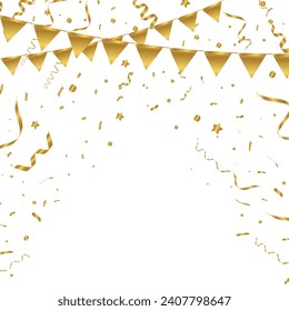 Vector confetti. Golden tinsel, confetti fall from the sky. Shiny confetti . Holiday, birthday. vector illustration