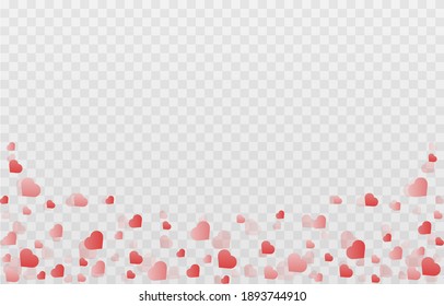 Vector confetti from hearts. Hearts rise to the top on an isolated transparent background. Heart, confetti png. Background for Valentine's Day.