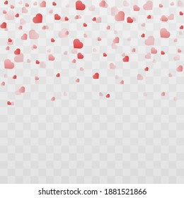 Vector confetti made from hearts. Hearts fall from the sky on an isolated transparent background. Heart, confetti png. Valentine's Day.