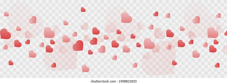 Vector confetti made from hearts. Hearts fall from the sky on an isolated transparent background. Heart, confetti png. Valentine's Day.