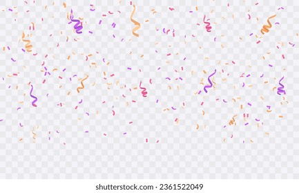 Vector confetti. Multi-colored confetti falls from above. Confetti, streamers and tinsel on a transparent background. Ideal for holidays and birthdays.