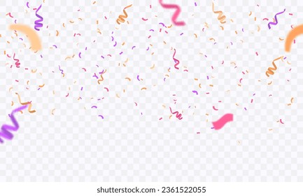 Vector confetti. Multi-colored confetti falls from above. Confetti, streamers and tinsel on a transparent background. Ideal for holidays and birthdays.