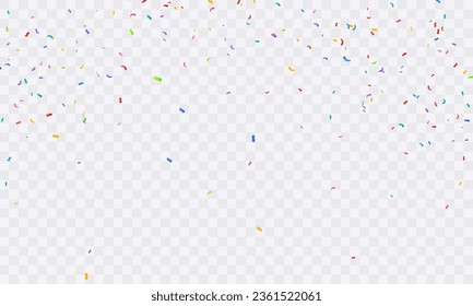 Vector confetti. Multi-colored confetti falls from above. Confetti, streamers and tinsel on a transparent background. Ideal for holidays and birthdays.