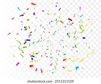 Vector confetti  Multi-colored tinsel, an explosion of confetti on a transparent background. Multicolored confetti