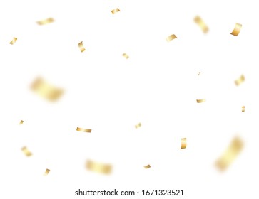 Vector Confetti Overlays. Gold Confetti illustration. Party Celebration Background With Ribbons And Blurred Particles.