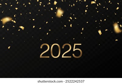 Vector confetti png. Falling golden confetti on an isolated transparent background. Festive or New Year's confetti, tinsel png.