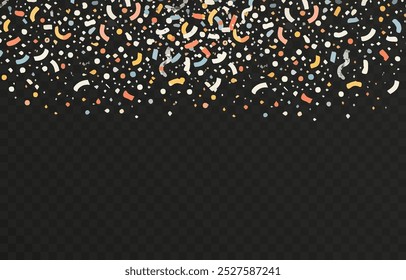 Vetor confetti png. Confete cai do céu. Confetes brilhantes em um fundo transparente. Feriado, aniversário.