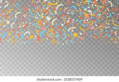 Vector confetti png. Confetti falls from the sky. Glittering confetti on a transparent background. Holiday, birthday.
