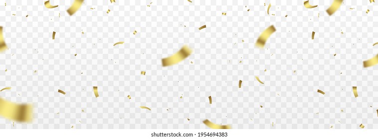 Vector confetti png. El confeti de oro cae del cielo. Un confetti reluciente sobre un fondo transparente. Vacaciones, cumpleaños.