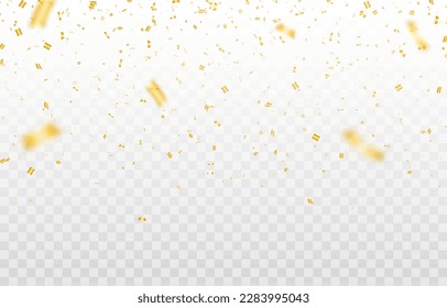 Vector confetti png. Paletilla dorada, confeti cae del cielo sobre un fondo transparente. Papel de confeti brillante. Vacaciones, cumpleaños.