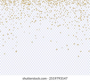 Vector confetti Png. Golden tinsel, confetti fall from the sky on a transparent background. Shiny confetti Png. Holiday, birthday, Vector gold Confetti falling, serpentine, Holyday, Surprise.