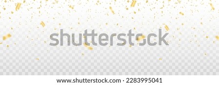 Vector confetti png. Golden tinsel, confetti fall from the sky on a transparent background. Shiny confetti png. Holiday, birthday.
