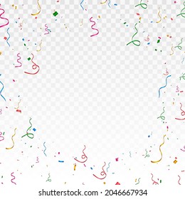 Vector Confetti Png. Multicolored Confetti Falls From The Sky. Confetti, Serpentine, Tinsel On A Transparent Background. Holiday, Birthday.