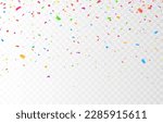 Vector confetti png. Multi-colored tinsel, confetti fall from the sky on a transparent background. Multicolored confetti png. holiday, birthday.