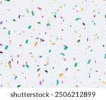 Vector confetti png. Multi-colored tinsel, confetti fall from the sky on a transparent background. Multicolored confetti png. holiday, birthday, Multicolored confetti png. holiday, birthday.