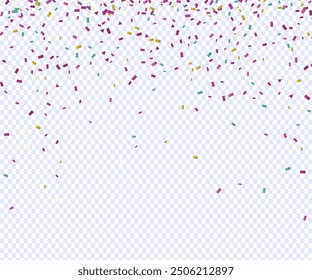 Vector confetti png. Multi-colored tinsel, confetti fall from the sky on a transparent background. Multicolored confetti png. holiday, birthday, Multicolored confetti png. holiday, birthday.