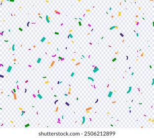 Vector confetti png. Multi-colored tinsel, confetti fall from the sky on a transparent background. Multicolored confetti png. holiday, birthday, Multicolored confetti png. holiday, birthday.