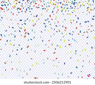 Vector confetti png. Multi-colored tinsel, confetti fall from the sky on a transparent background. Multicolored confetti png. holiday, birthday, Multicolored confetti png. holiday, birthday.