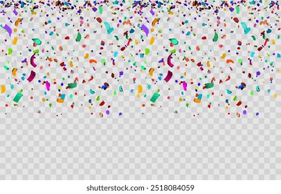 Vector confeti png. Multicolor tinsel, confeti caída del cielo sobre un fondo transparente. Pinza de confeti multicolor. Festiva, cumpleaños.