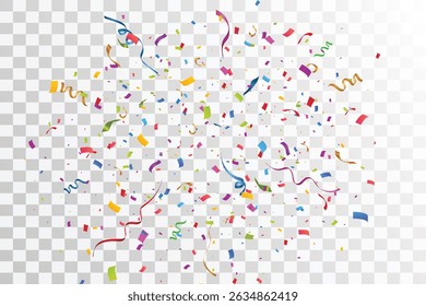 Vetor confetti png. Cinzel multicolorido, confetes caem do céu em um fundo transparente. Feriado multicolorido confete png., aniversário.