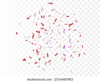 Vector confetti red tinsel, an explosion of confetti on a transparent background. Multicolored confetti