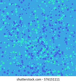 Vector confetti seamless pattern. Dots of random size and position spread on colored background. Random polka dot backdrop. Pastel colors.