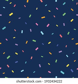 Vector confetti seamless pattern on dark background.Colorful paper cuts, sprinkles or sweet sugar decorations background. Colorful pattern for birthday, party, celebration or for any other concept.