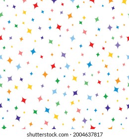 Vector confetti seamless pattern on white background. Colorful paper cuts, sprinkles or stars decorations background. Colorful pattern for birthday, party, celebration or for any other concept. 