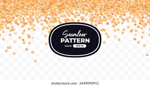 Vector confetti seamless pattern. Yellow color confetti falls from above. Shiny confetti isolated on a transparent background. Circles. Party, birthday, Holiday banner template.