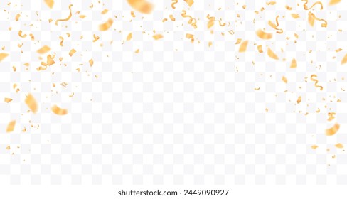 Vector confeti patrón sin fisuras. El confeti de color amarillo cae desde arriba. Fondo transparente. Confeti brillante aislado. Cintas. Elementos desenfocados. Fiesta, cumpleaños, Plantilla de Anuncio de Festiva.