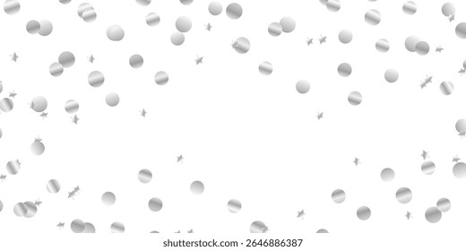 Vector Confetti and Snowfall with Sparkling Silver Dust Frame on Grey Background. Elegant Glitter Confetti and Snowfall Scene with Silver Dust Blast on Grey Background