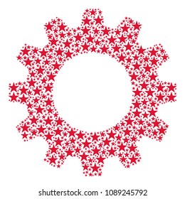 Vector confetti star icons are arranged into gear wheel composition. Mechanical design concept constructed from confetti star icons.