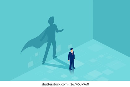 Vector of a confident businessman with a super hero shadow 