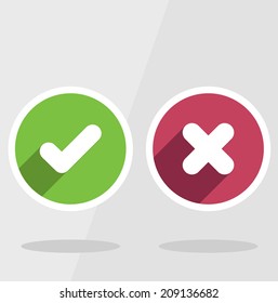 Vector Confirm and Cancel icon with long shadow effect