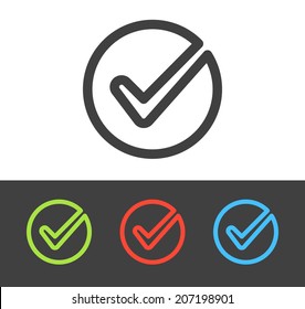 Vector confirm and check icon set, line and flat design 