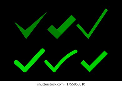 Conjunto de iconos de confirmación del vector. Sí. Marcar icono.