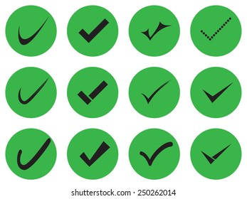 Vector confirm icons set. Yes icon. Check Mark icon. Green Background