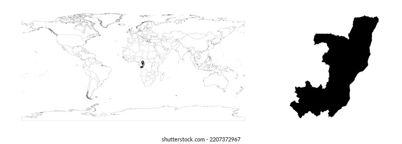 Vector Congo map showing country location on world map and solid map for Congo on white background. File is suitable for digital editing and prints of all sizes.
