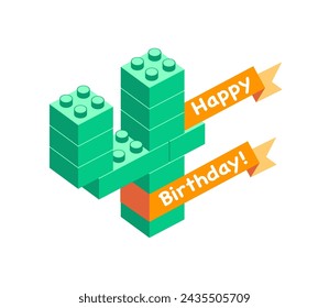 Vector congratulation card. Happy Birthday. Four (4) years anniversary sign. Number made from construction blocks